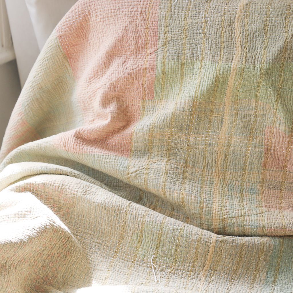 Indi Kantha. Indian hand block print fabric. Block print fabric, vintage kantha, vintage textiles, indian textiles, Indian kantha, Bengali blankets