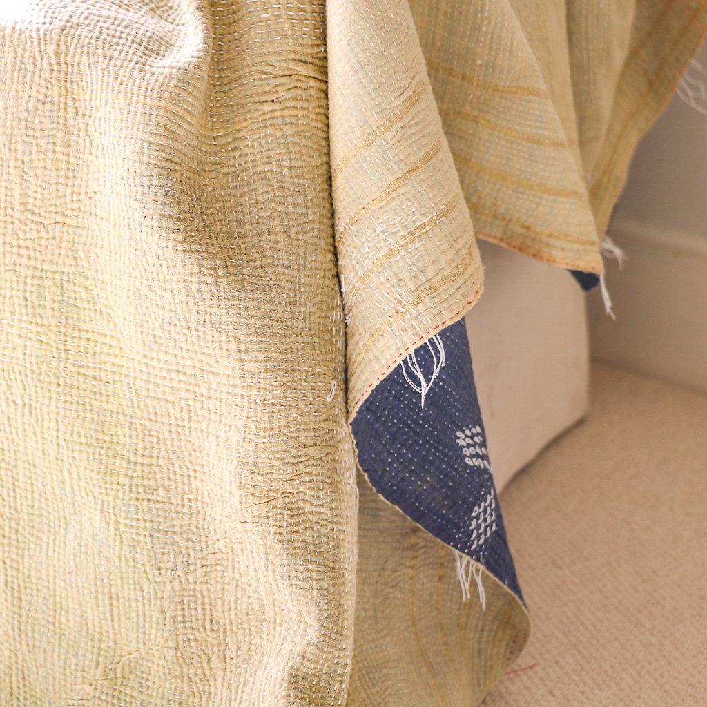 Indi Kantha. Indian hand block print fabric. Block print fabric, vintage kantha, vintage textiles, indian textiles, Indian kantha, Bengali blankets