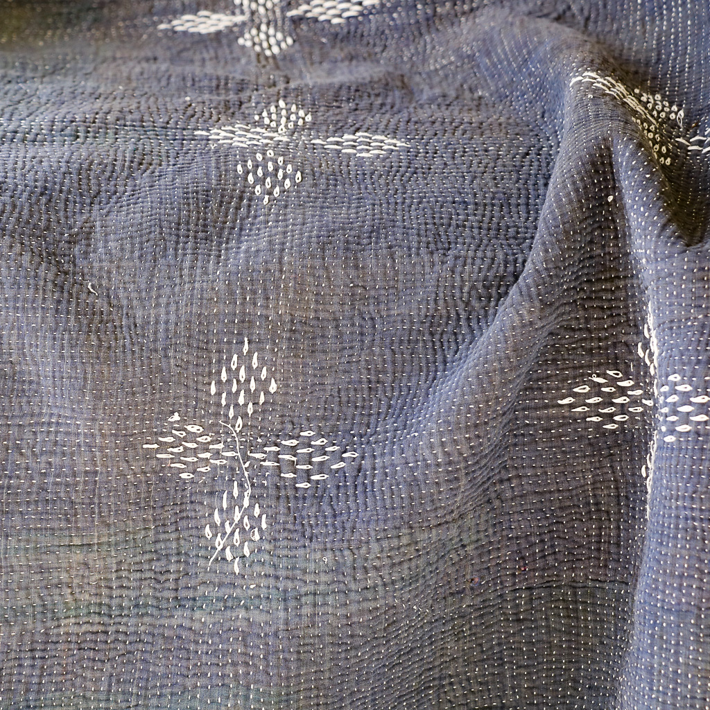 Indi Kantha. Indian hand block print fabric. Block print fabric, vintage kantha, vintage textiles, indian textiles, Indian kantha, Bengali blankets