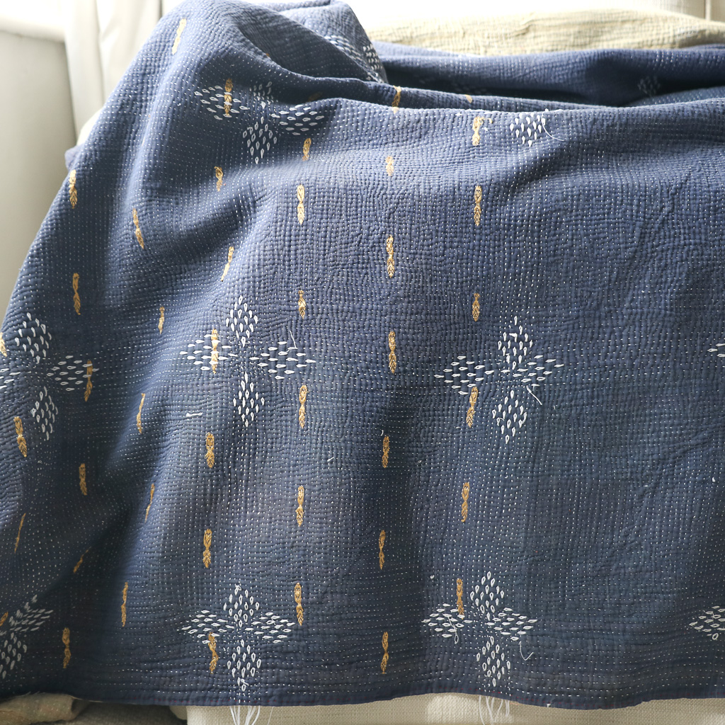 Indi Kantha. Indian hand block print fabric. Block print fabric, vintage kantha, vintage textiles, indian textiles, Indian kantha, Bengali blankets