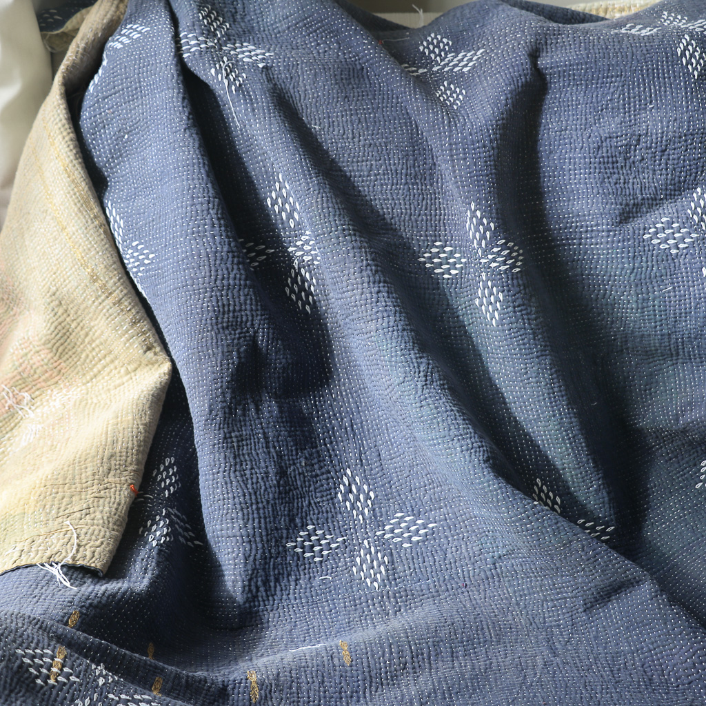 Indi Kantha. Indian hand block print fabric. Block print fabric, vintage kantha, vintage textiles, indian textiles, Indian kantha, Bengali blankets