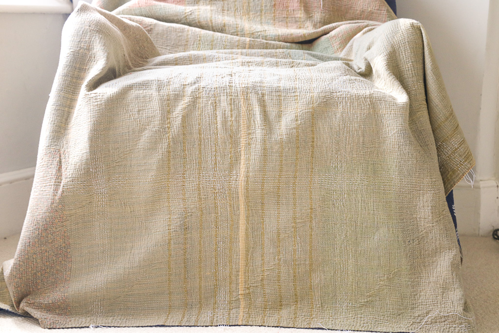 Indi Kantha. Indian hand block print fabric. Block print fabric, vintage kantha, vintage textiles, indian textiles, Indian kantha, Bengali blankets