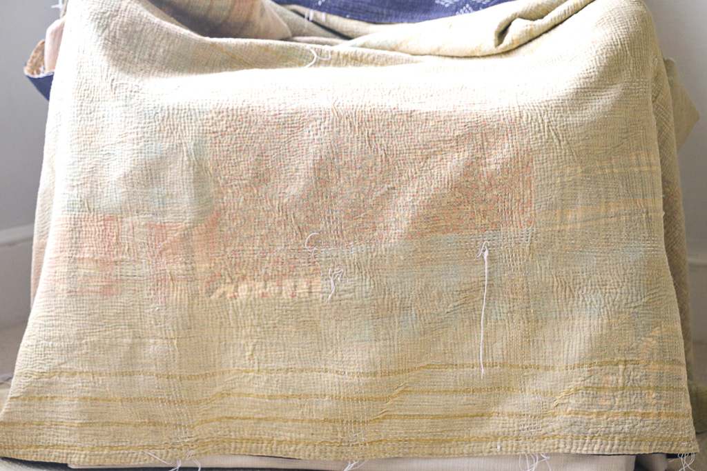 Indi Kantha. Indian hand block print fabric. Block print fabric, vintage kantha, vintage textiles, indian textiles, Indian kantha, Bengali blankets