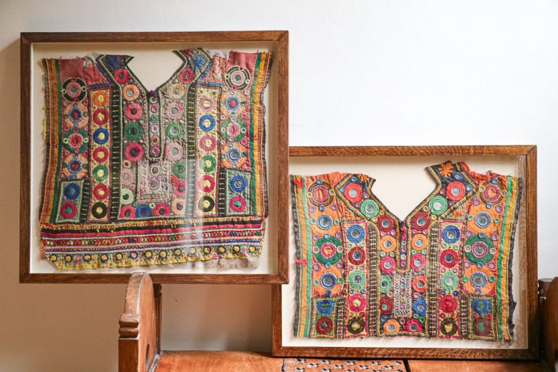 The Library (A) & (B), framed vintage textiles, indian embroidery, indian textiles, vintage indian textiles, framed textiles, framed indian textiles, shenouk, indian embroidery, framed indian embroidery