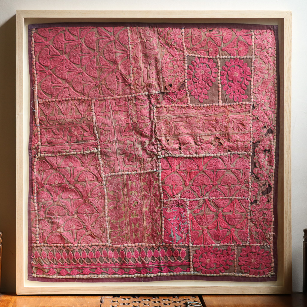Thoreau House, framed vintage textiles, indian embroidery, indian textiles, vintage indian textiles, framed textiles, framed indian textiles, shenouk, indian embroidery, framed indian embroidery
