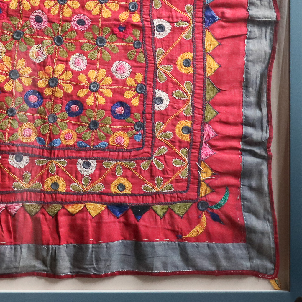 Todd Pond, framed vintage textiles, indian embroidery, indian textiles, vintage indian textiles, framed textiles, framed indian textiles, shenouk, indian embroidery, framed indian embroidery