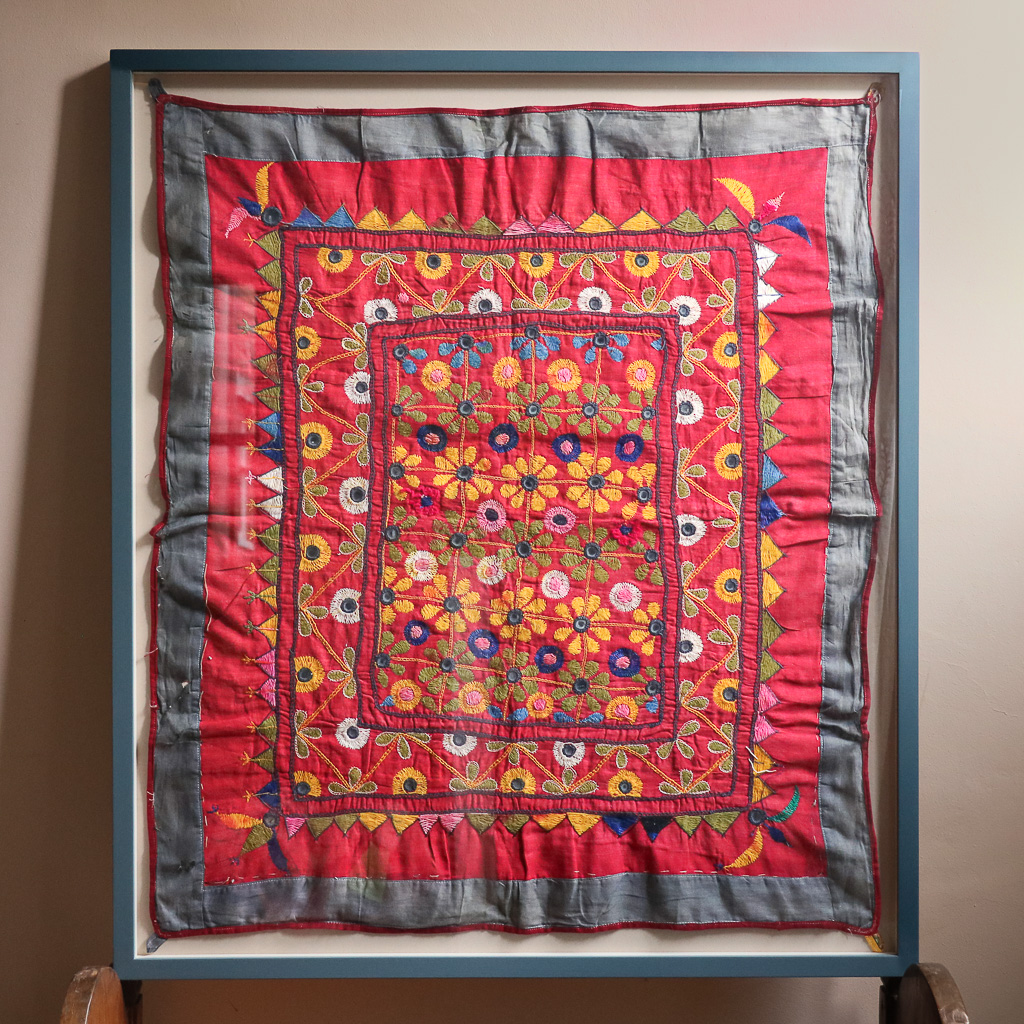 Todd Pond, framed vintage textiles, indian embroidery, indian textiles, vintage indian textiles, framed textiles, framed indian textiles, shenouk, indian embroidery, framed indian embroidery