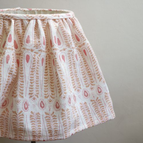 Carolla Lampshade, shenouk, luxury lampshades, indian lampshades, linen lampshades, indian block print, indian textiles, indian block print lampshades, block print lampshades, gathered lampshades, pleated lampshades