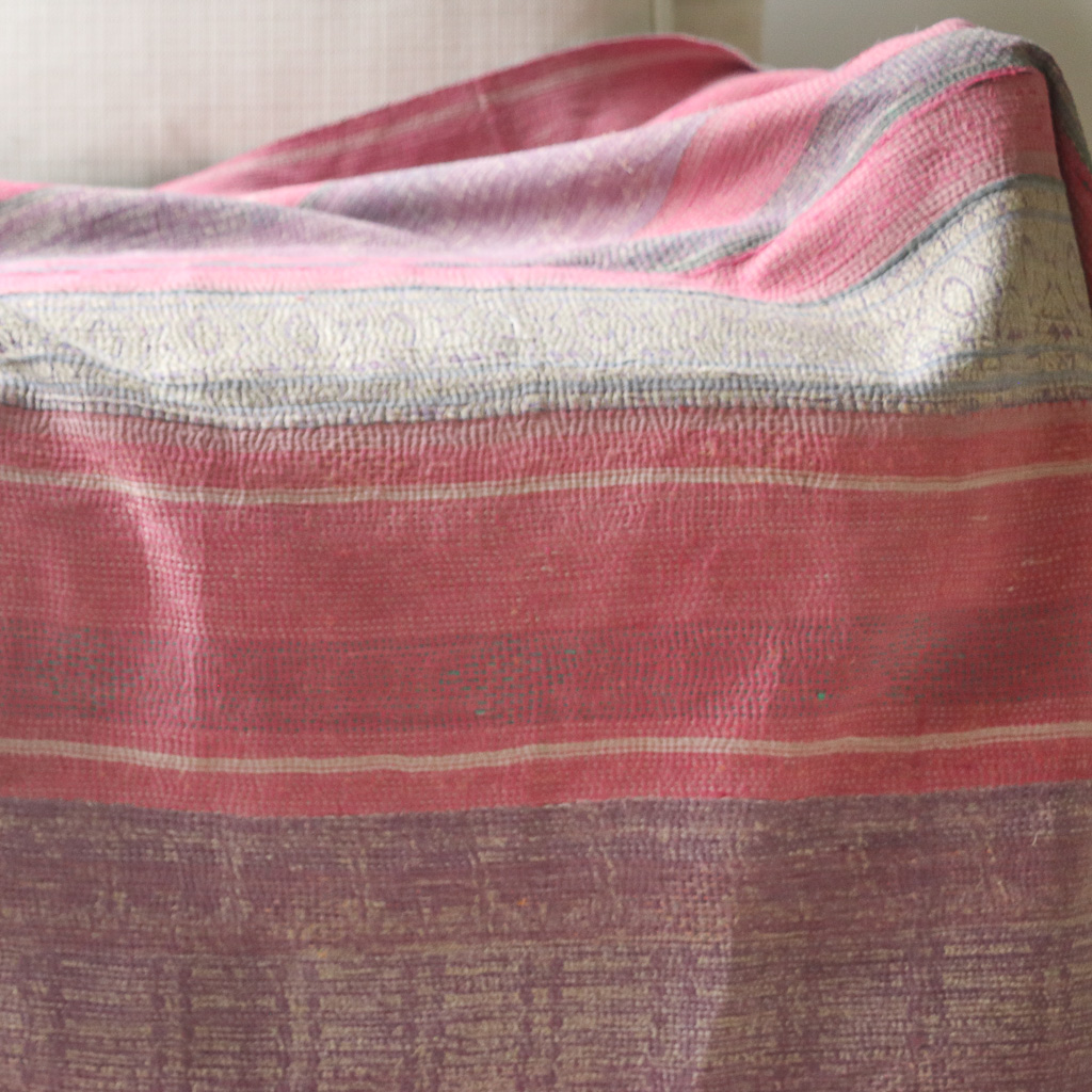 Heidi Kantha. Indian hand block print fabric. Block print fabric, vintage kantha, vintage textiles, indian textiles, Indian kantha, shenouk, Bengali blankets