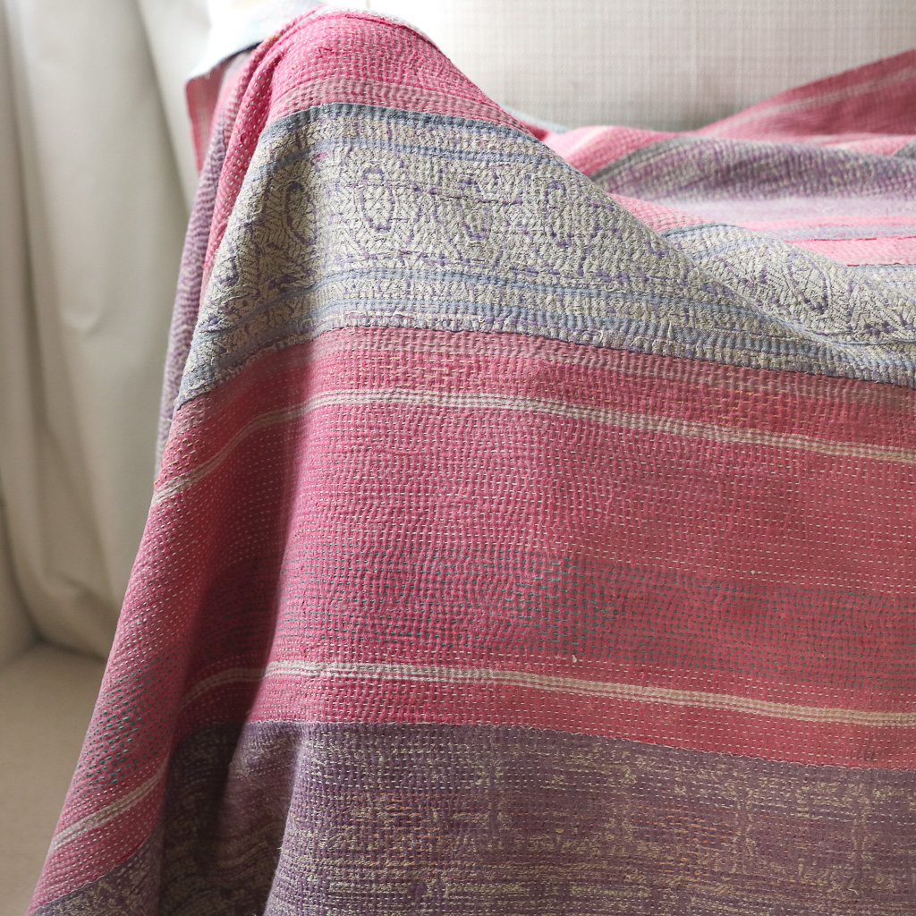 Heidi Kantha. Indian hand block print fabric. Block print fabric, vintage kantha, vintage textiles, indian textiles, Indian kantha, shenouk, Bengali blankets