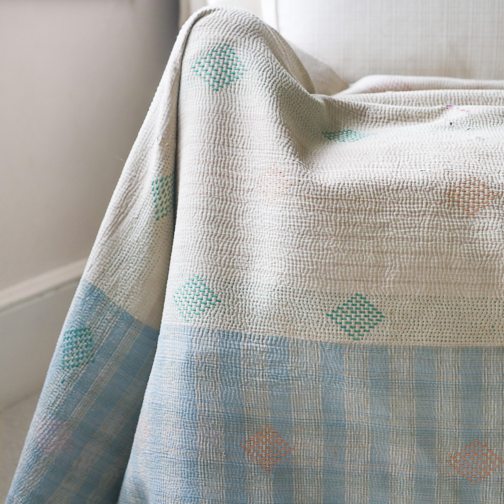 Heidi Kantha. Indian hand block print fabric. Block print fabric, vintage kantha, vintage textiles, indian textiles, Indian kantha, shenouk, Bengali blankets