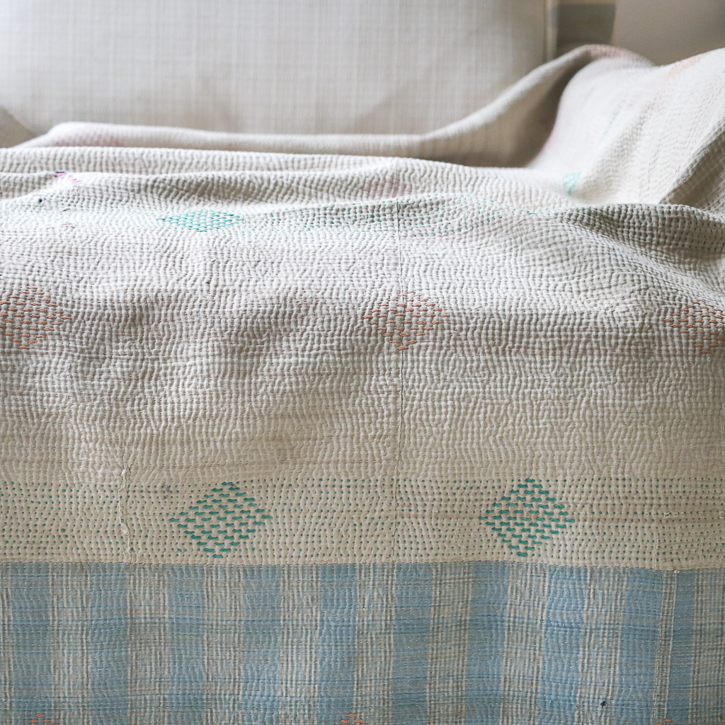 Heidi Kantha. Indian hand block print fabric. Block print fabric, vintage kantha, vintage textiles, indian textiles, Indian kantha, shenouk, Bengali blankets