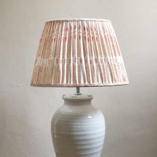 Carolla Lampshade, shenouk, luxury lampshades, indian lampshades, linen lampshades, indian block print, indian textiles, indian block print lampshades, block print lampshades, gathered lampshades, pleated lampshades
