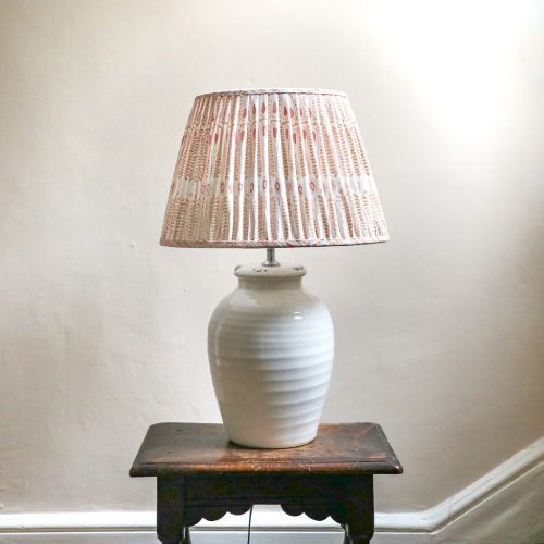 Carolla Lampshade, shenouk, luxury lampshades, indian lampshades, linen lampshades, indian block print, indian textiles, indian block print lampshades, block print lampshades, gathered lampshades, pleated lampshades