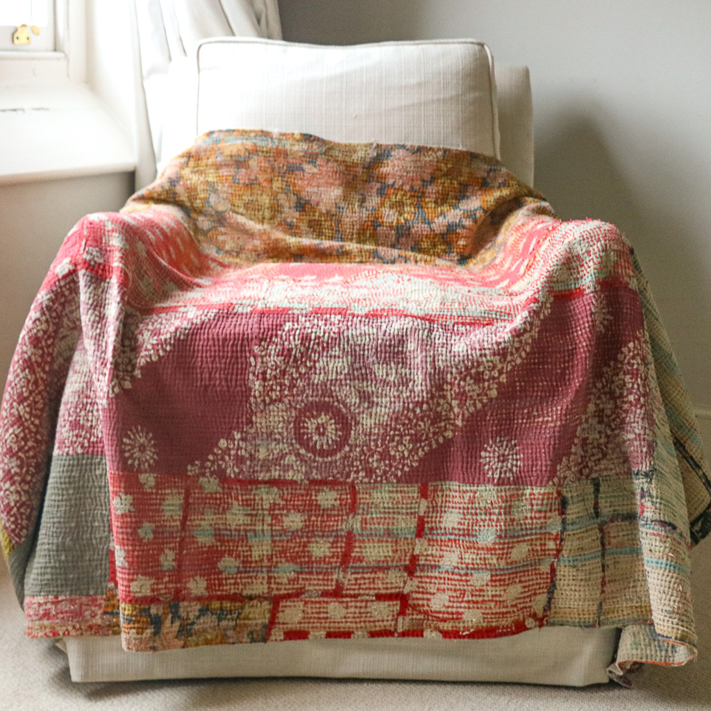 Trixie Kantha. Indian hand block print fabric. Block print fabric, vintage kantha, vintage textiles, indian textiles, Indian kantha, shenouk, Bengali blankets