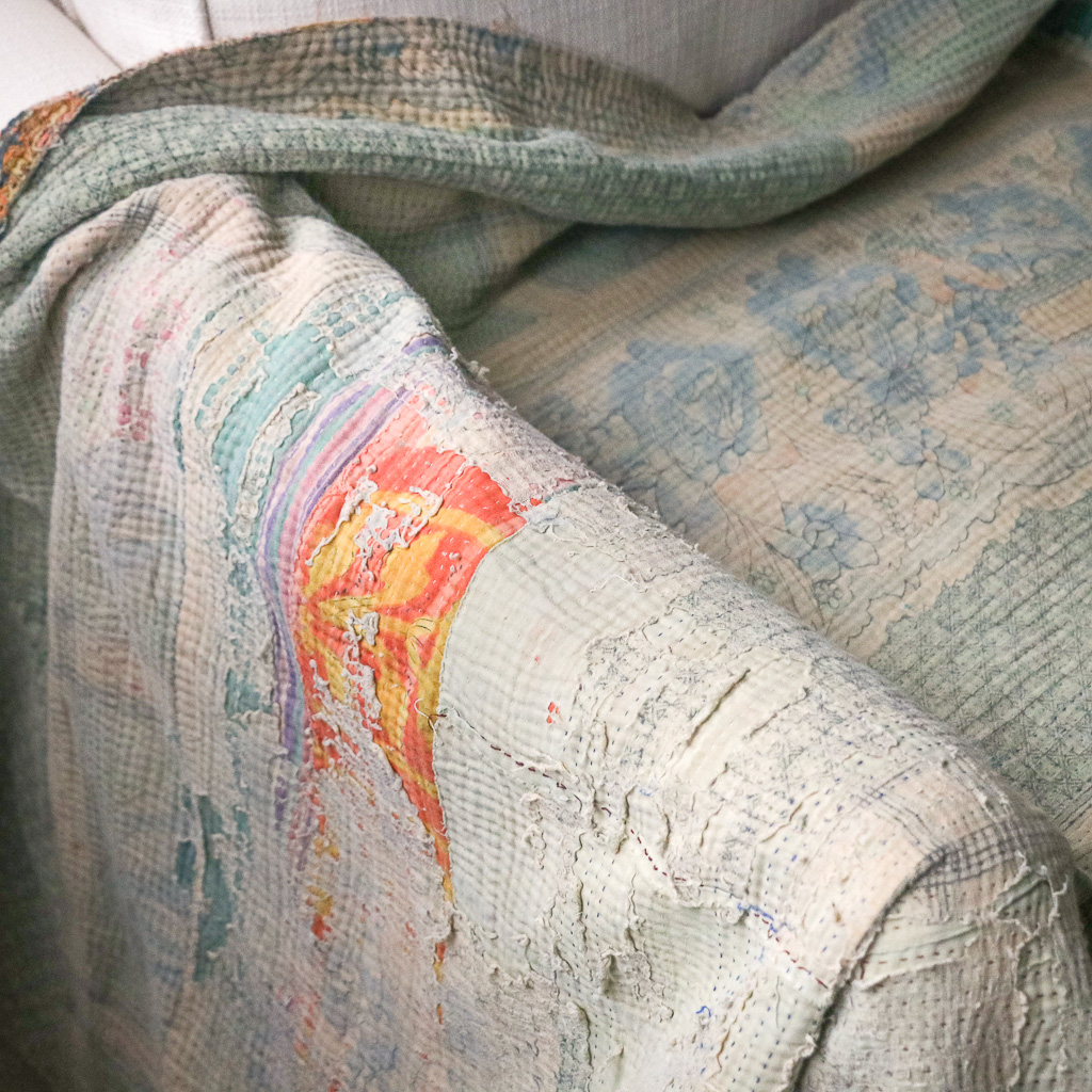 Trixie Kantha. Indian hand block print fabric. Block print fabric, vintage kantha, vintage textiles, indian textiles, Indian kantha, shenouk, Bengali blankets