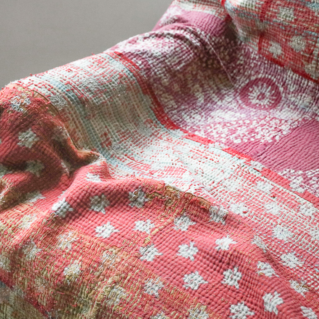 Trixie Kantha. Indian hand block print fabric. Block print fabric, vintage kantha, vintage textiles, indian textiles, Indian kantha, shenouk, Bengali blankets