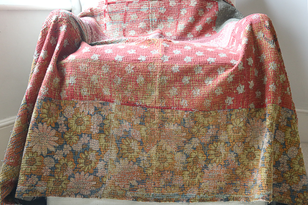 Trixie Kantha. Indian hand block print fabric. Block print fabric, vintage kantha, vintage textiles, indian textiles, Indian kantha, shenouk, Bengali blankets