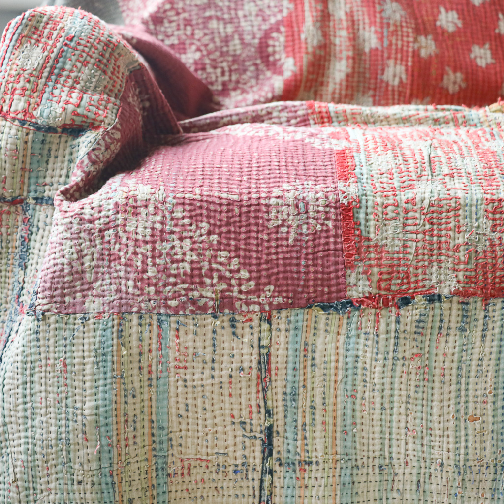 Trixie Kantha. Indian hand block print fabric. Block print fabric, vintage kantha, vintage textiles, indian textiles, Indian kantha, shenouk, Bengali blankets