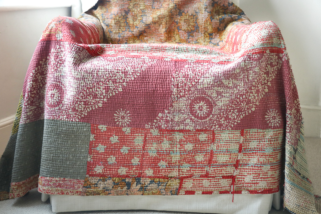 Trixie Kantha. Indian hand block print fabric. Block print fabric, vintage kantha, vintage textiles, indian textiles, Indian kantha, shenouk, Bengali blankets