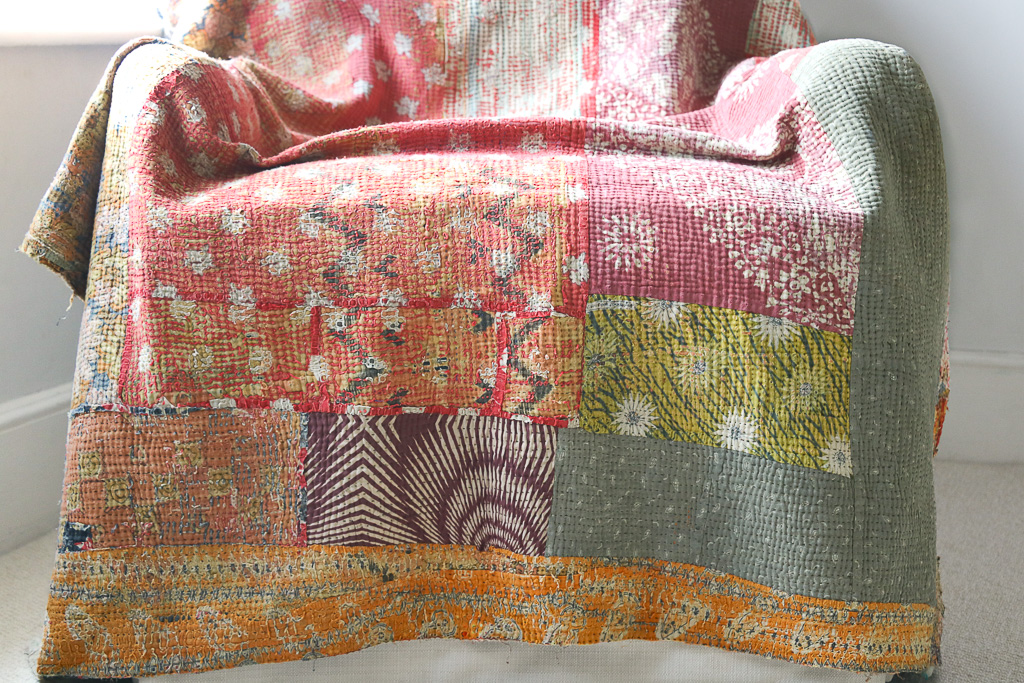 Trixie Kantha. Indian hand block print fabric. Block print fabric, vintage kantha, vintage textiles, indian textiles, Indian kantha, shenouk, Bengali blankets