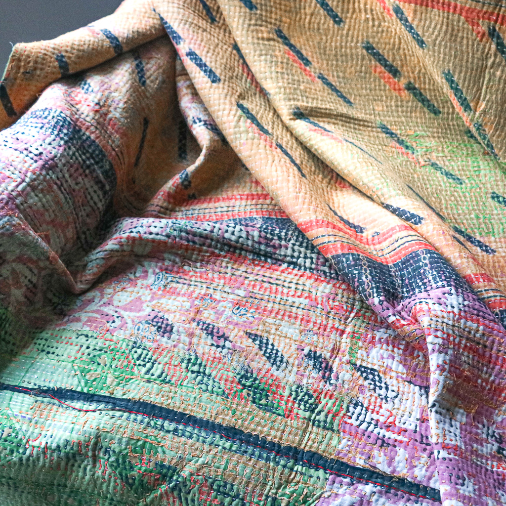 Bobby Kantha. Indian hand block print fabric. Block print fabric, vintage kantha, vintage textiles, indian textiles, Indian kantha, shenouk, Bengali blankets