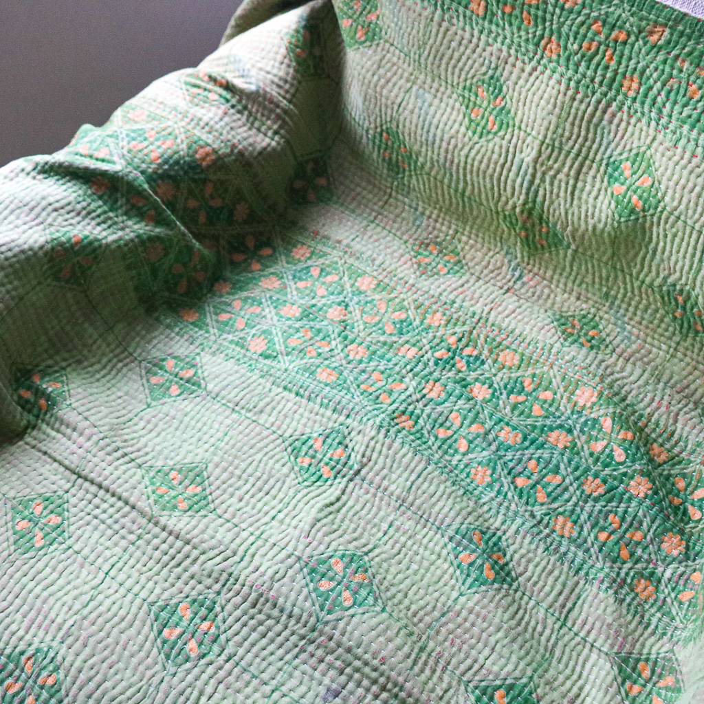 Bobby Kantha. Indian hand block print fabric. Block print fabric, vintage kantha, vintage textiles, indian textiles, Indian kantha, shenouk, Bengali blankets