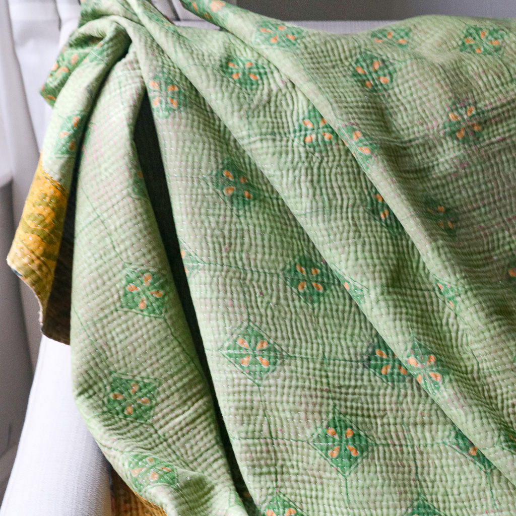 Bobby Kantha. Indian hand block print fabric. Block print fabric, vintage kantha, vintage textiles, indian textiles, Indian kantha, shenouk, Bengali blankets