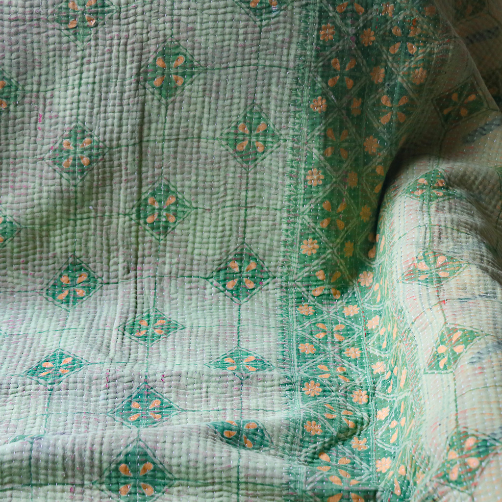 Bobby Kantha. Indian hand block print fabric. Block print fabric, vintage kantha, vintage textiles, indian textiles, Indian kantha, shenouk, Bengali blankets