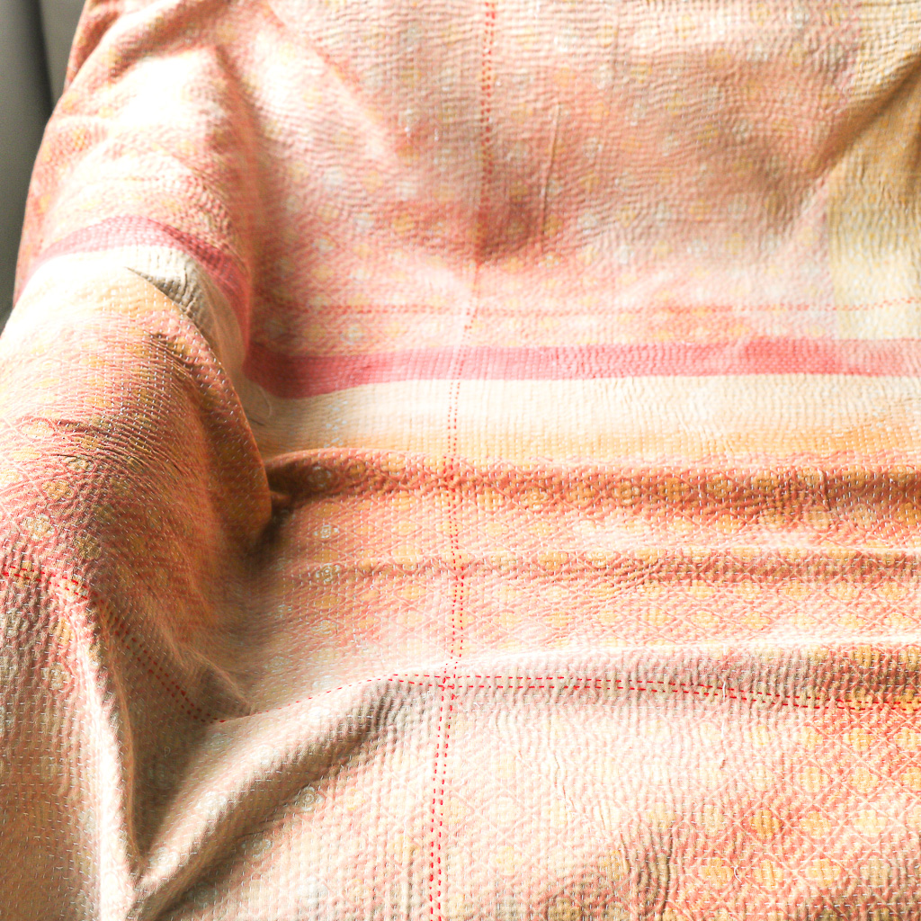 Fifi Kantha. Indian hand block print fabric. Block print fabric, vintage kantha, vintage textiles, indian textiles, Indian kantha, shenouk, Bengali blankets