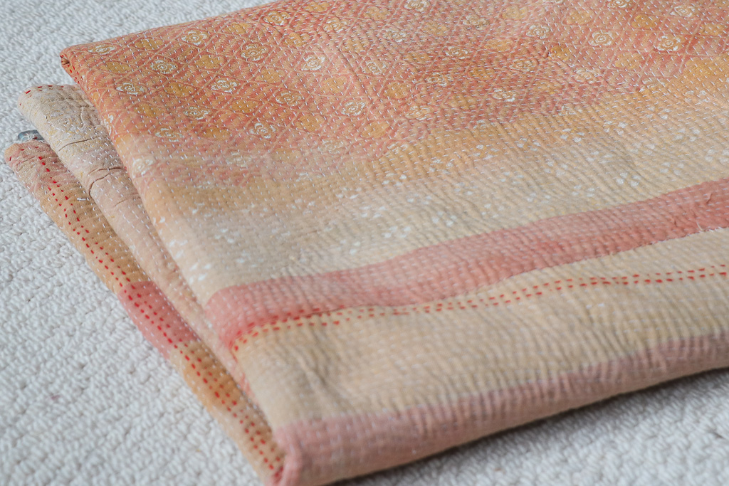 Fifi Kantha. Indian hand block print fabric. Block print fabric, vintage kantha, vintage textiles, indian textiles, Indian kantha, shenouk, Bengali blankets