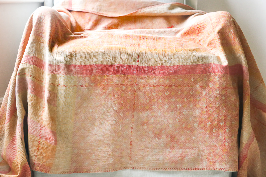 Fifi Kantha. Indian hand block print fabric. Block print fabric, vintage kantha, vintage textiles, indian textiles, Indian kantha, shenouk, Bengali blankets