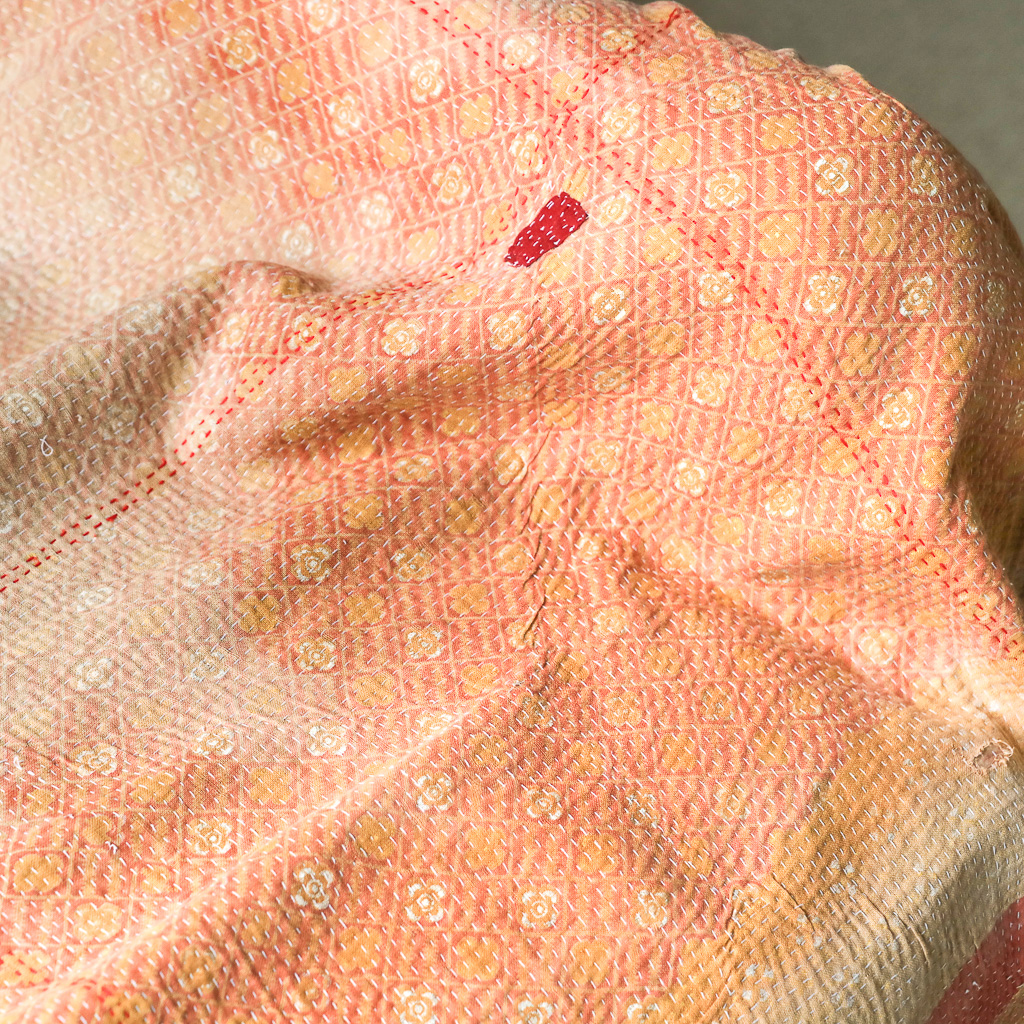 Fifi Kantha. Indian hand block print fabric. Block print fabric, vintage kantha, vintage textiles, indian textiles, Indian kantha, shenouk, Bengali blankets