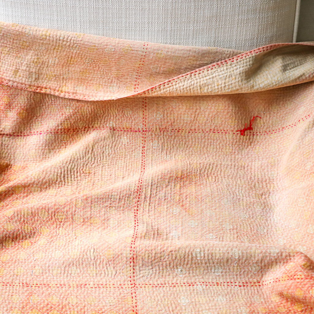 Fifi Kantha. Indian hand block print fabric. Block print fabric, vintage kantha, vintage textiles, indian textiles, Indian kantha, shenouk, Bengali blankets