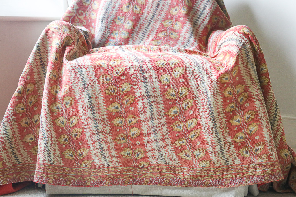 Izzie Kantha, Indian hand block print fabric. Block print fabric, vintage kantha, vintage textiles, indian textiles, Indian kantha, shenouk, Bengali blankets