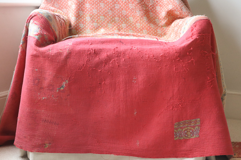 Izzie Kantha, Indian hand block print fabric. Block print fabric, vintage kantha, vintage textiles, indian textiles, Indian kantha, shenouk, Bengali blankets