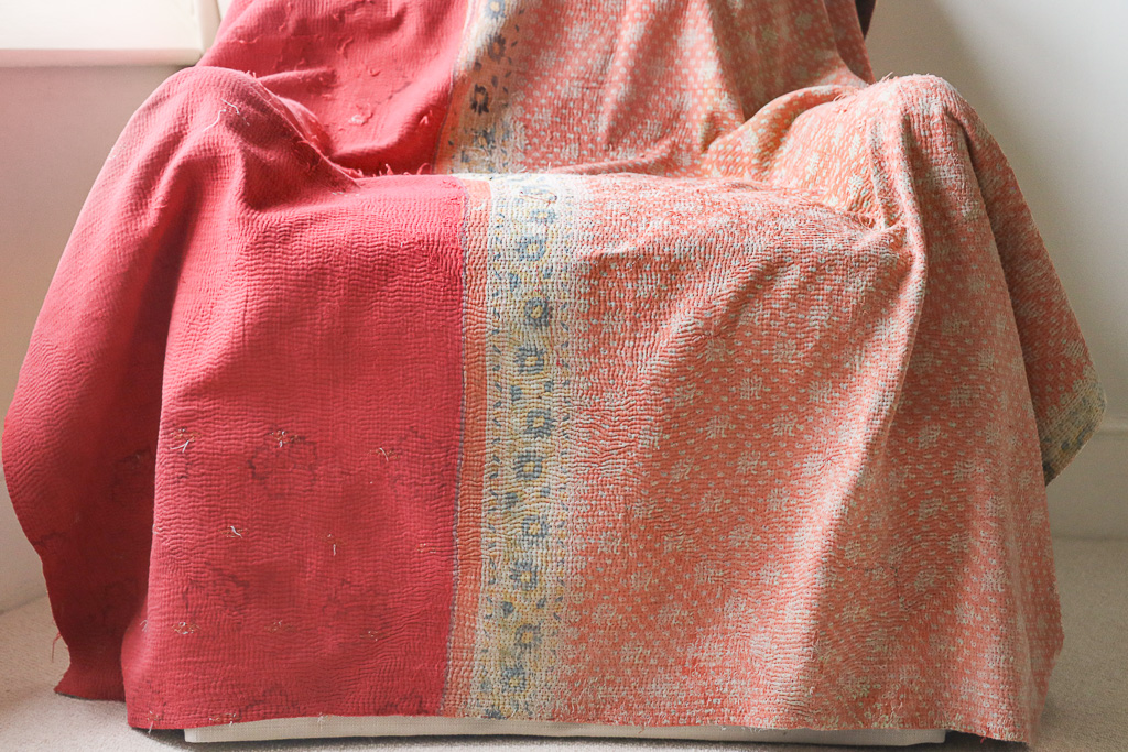 Izzie Kantha, Indian hand block print fabric. Block print fabric, vintage kantha, vintage textiles, indian textiles, Indian kantha, shenouk, Bengali blankets