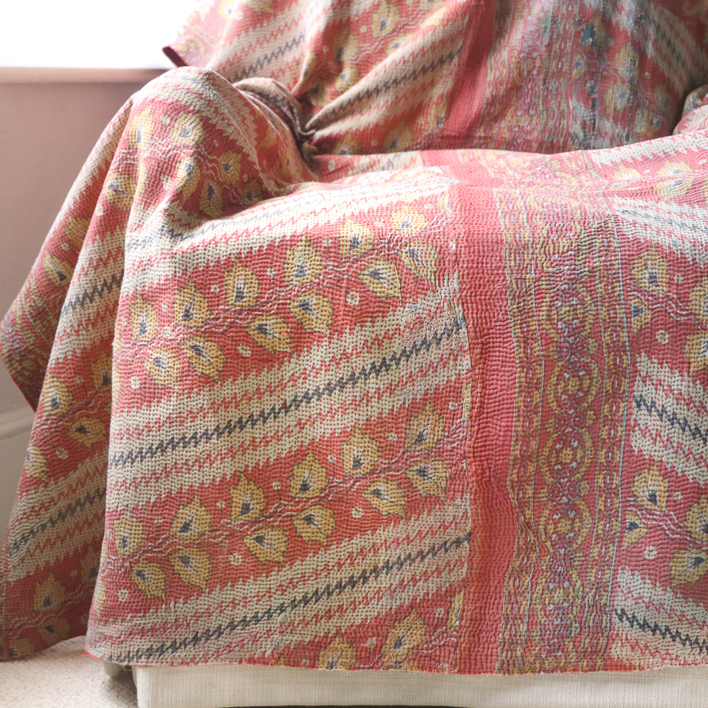 Izzie Kantha, Indian hand block print fabric. Block print fabric, vintage kantha, vintage textiles, indian textiles, Indian kantha, shenouk, Bengali blankets