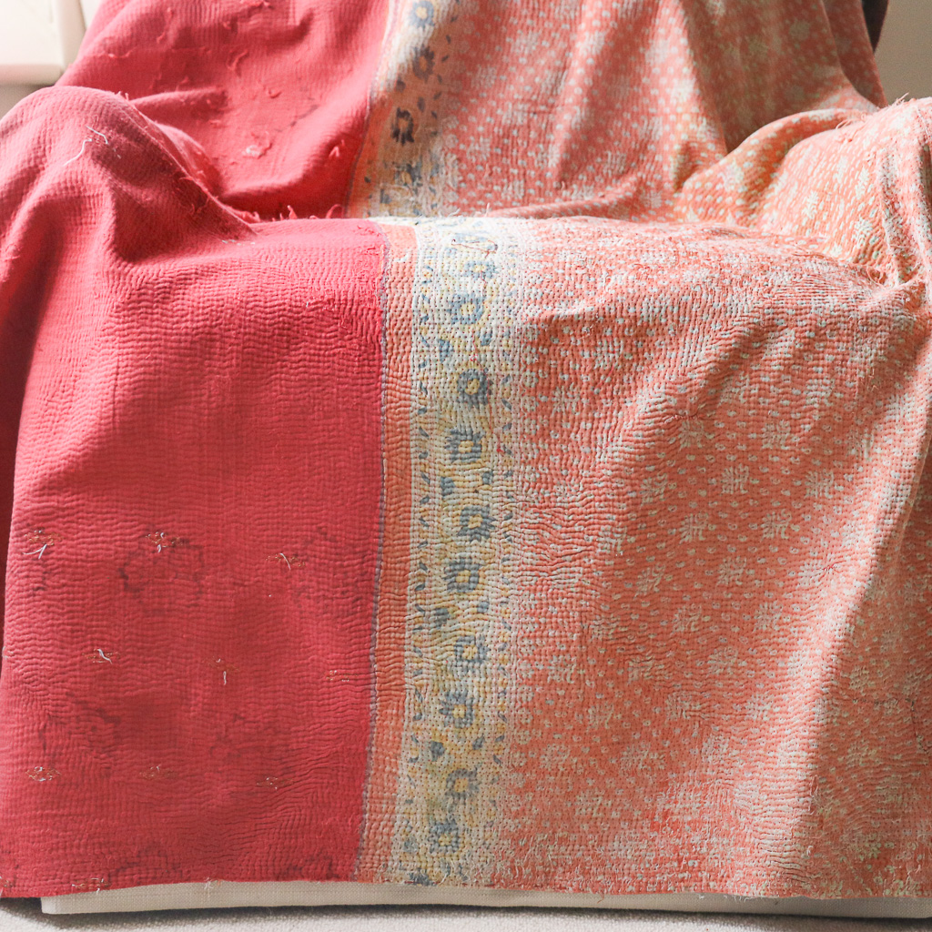 Izzie Kantha, Indian hand block print fabric. Block print fabric, vintage kantha, vintage textiles, indian textiles, Indian kantha, shenouk, Bengali blankets