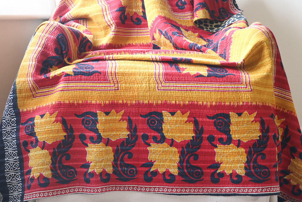 Jesse Kantha, Indian hand block print fabric. Block print fabric, vintage kantha, vintage textiles, indian textiles, Indian kantha, shenouk, Bengali blankets