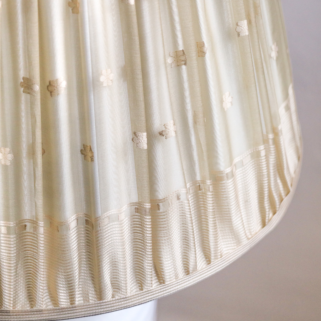 Laxmi Lampshade, pleated lampshades, gathered lampshades, handmade lampshades, interior design, English lampshades, indian fabric lampshades, indian block print, block print lampshades, English interiors, artisan fabrics