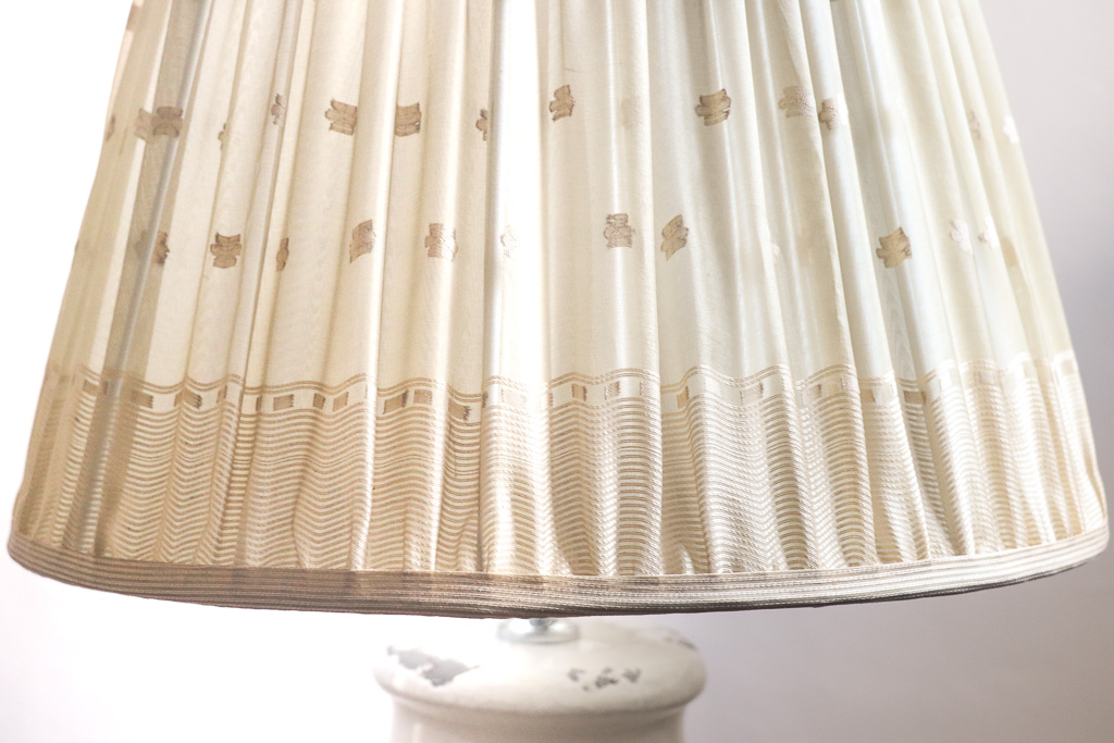 Laxmi Lampshade, pleated lampshades, gathered lampshades, handmade lampshades, interior design, English lampshades, indian fabric lampshades, indian block print, block print lampshades, English interiors, artisan fabrics