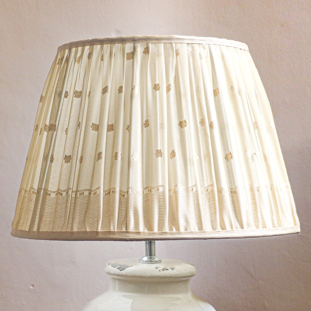 Laxmi Lampshade, pleated lampshades, gathered lampshades, handmade lampshades, interior design, English lampshades, indian fabric lampshades, indian block print, block print lampshades, English interiors, artisan fabrics
