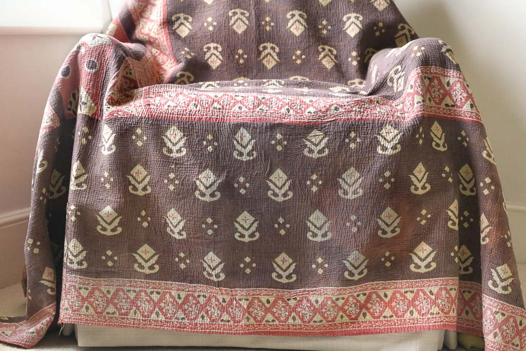 Matilda Kantha, Indian hand block print fabric. Block print fabric, vintage kantha, vintage textiles, indian textiles, Indian kantha, shenouk, Bengali blankets