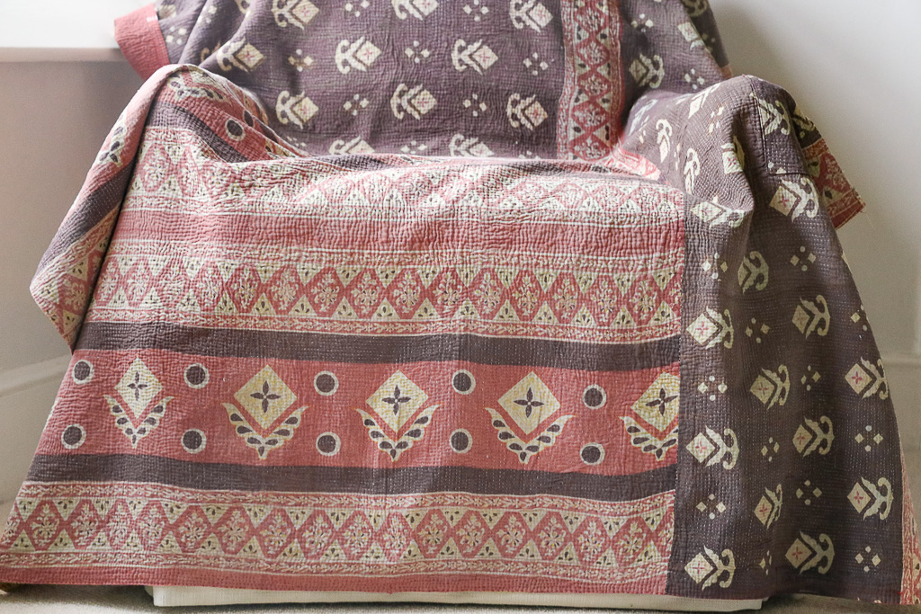 Matilda Kantha, Indian hand block print fabric. Block print fabric, vintage kantha, vintage textiles, indian textiles, Indian kantha, shenouk, Bengali blankets