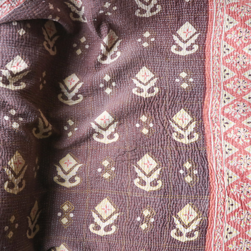 Matilda Kantha, Indian hand block print fabric. Block print fabric, vintage kantha, vintage textiles, indian textiles, Indian kantha, shenouk, Bengali blankets