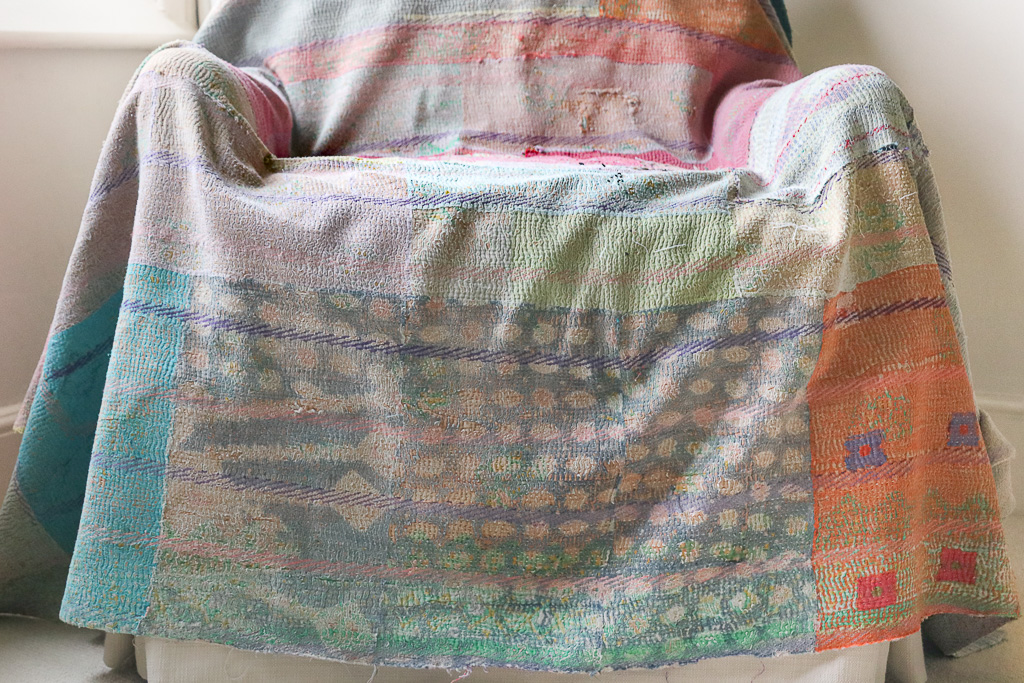 Treena Kantha, Indian hand block print fabric. Block print fabric, vintage kantha, vintage textiles, indian textiles, Indian kantha, shenouk, Bengali blankets