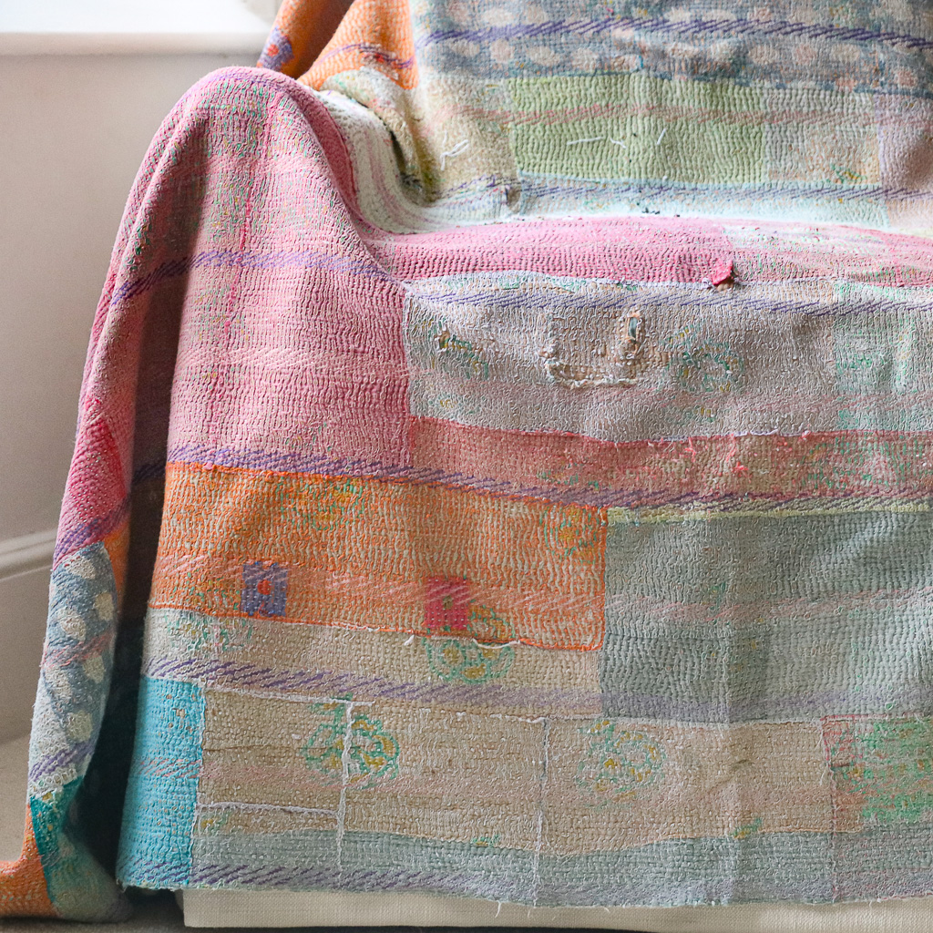 Treena Kantha, Indian hand block print fabric. Block print fabric, vintage kantha, vintage textiles, indian textiles, Indian kantha, shenouk, Bengali blankets