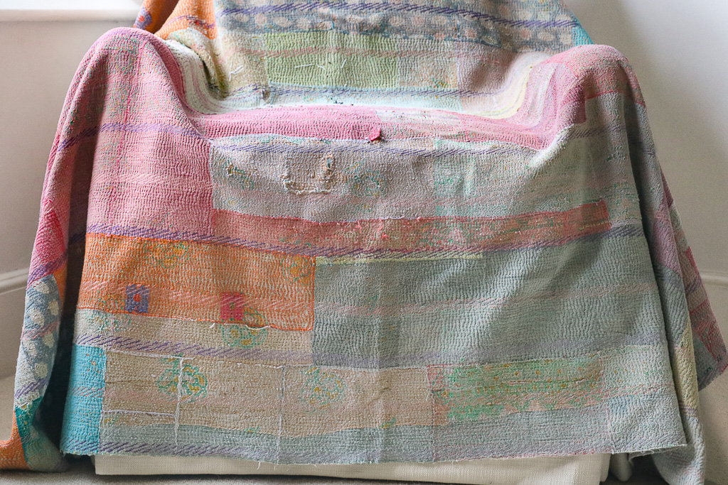 Treena Kantha, Indian hand block print fabric. Block print fabric, vintage kantha, vintage textiles, indian textiles, Indian kantha, shenouk, Bengali blankets