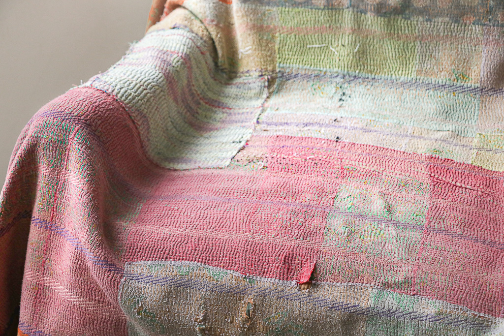 Treena Kantha, Indian hand block print fabric. Block print fabric, vintage kantha, vintage textiles, indian textiles, Indian kantha, shenouk, Bengali blankets